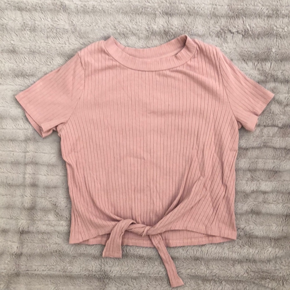 pink tie up shirt
